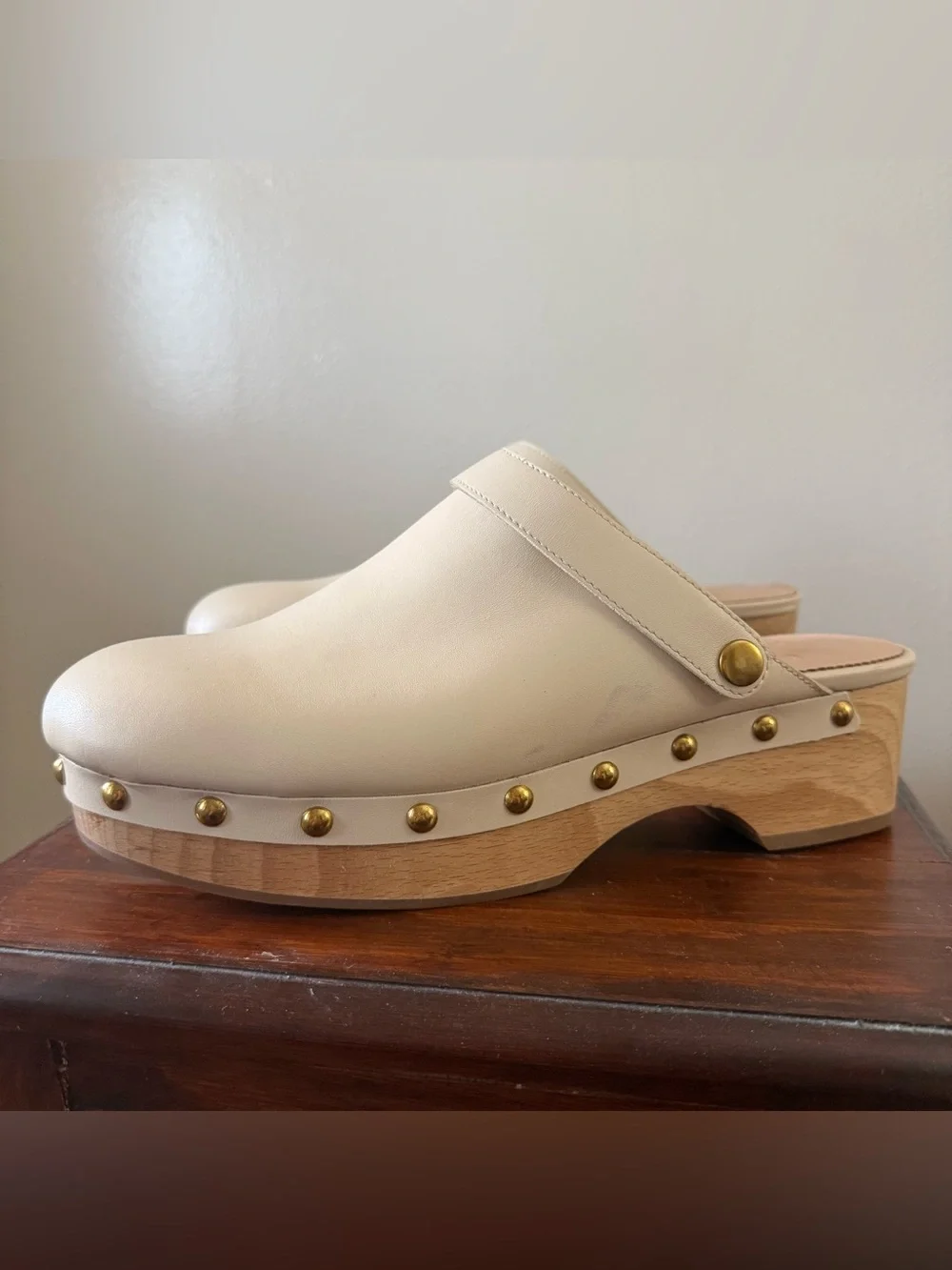 J.Crew Leather Studded Convertible Platform Clogs - Cream
